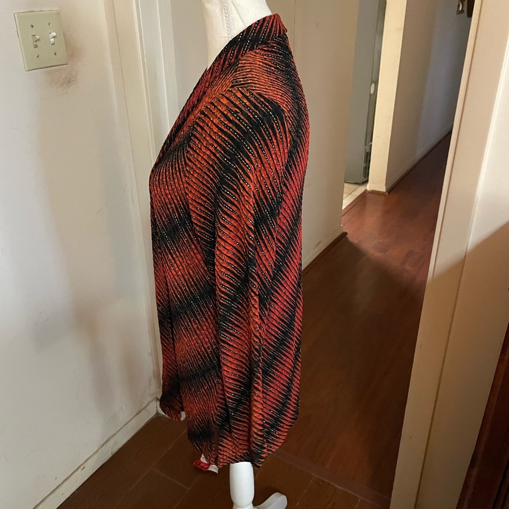 TanJay red orange black Jacket LARGE open front metallic gold stripes spandex - Picture 9 of 16